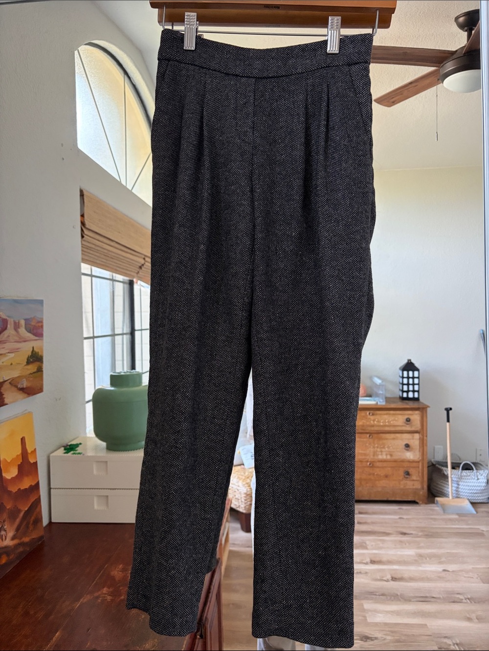 Charcoal Gray Herringbone High-Waist Trousers